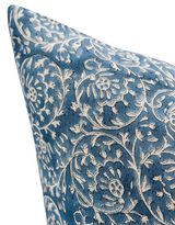 Floral Indigo Blue on Natural Linen Pillow Cover - Krinto.com