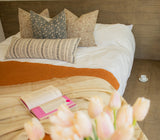 CHLOE IN TEAL BLUE ON NATURAL LINEN PILLOW COVER - Krinto.com