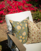 Poinsettia in Mustard and Green Pillow Cover - Krinto.com