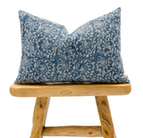 Floral Indigo Blue on Natural Linen Pillow Cover - Krinto.com