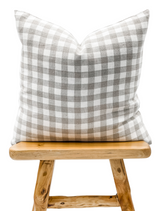 Cream White and Taupe Plaid Linen pillow cover - Krinto.com