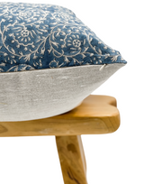 Floral Indigo Blue on Natural Linen Pillow Cover - Krinto.com