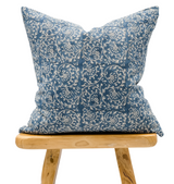 Floral Indigo Blue on Natural Linen Pillow Cover - Krinto.com
