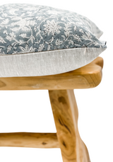 Blue-Grey Floral Print on Natural Linen Pillow Cover - Krinto.com