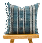 TEAL BLUE STRIPED WOOL PILLOW COVER - Krinto.com