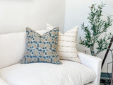 VERA IN TEAL AND MUSTARD ON NATURAL LINEN PILLOW COVER - Krinto.com