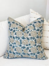 VERA IN TEAL AND MUSTARD ON NATURAL LINEN PILLOW COVER - Krinto.com