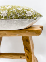 FLORAL OLIVE GREEN ON NATURAL LINEN - Krinto.com