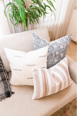 Blue-Grey Floral Print on Natural Linen Pillow Cover - Krinto.com