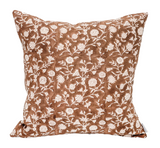 Floral Terra-cotta Brown on Natural Linen Pillow Cover - Krinto.com