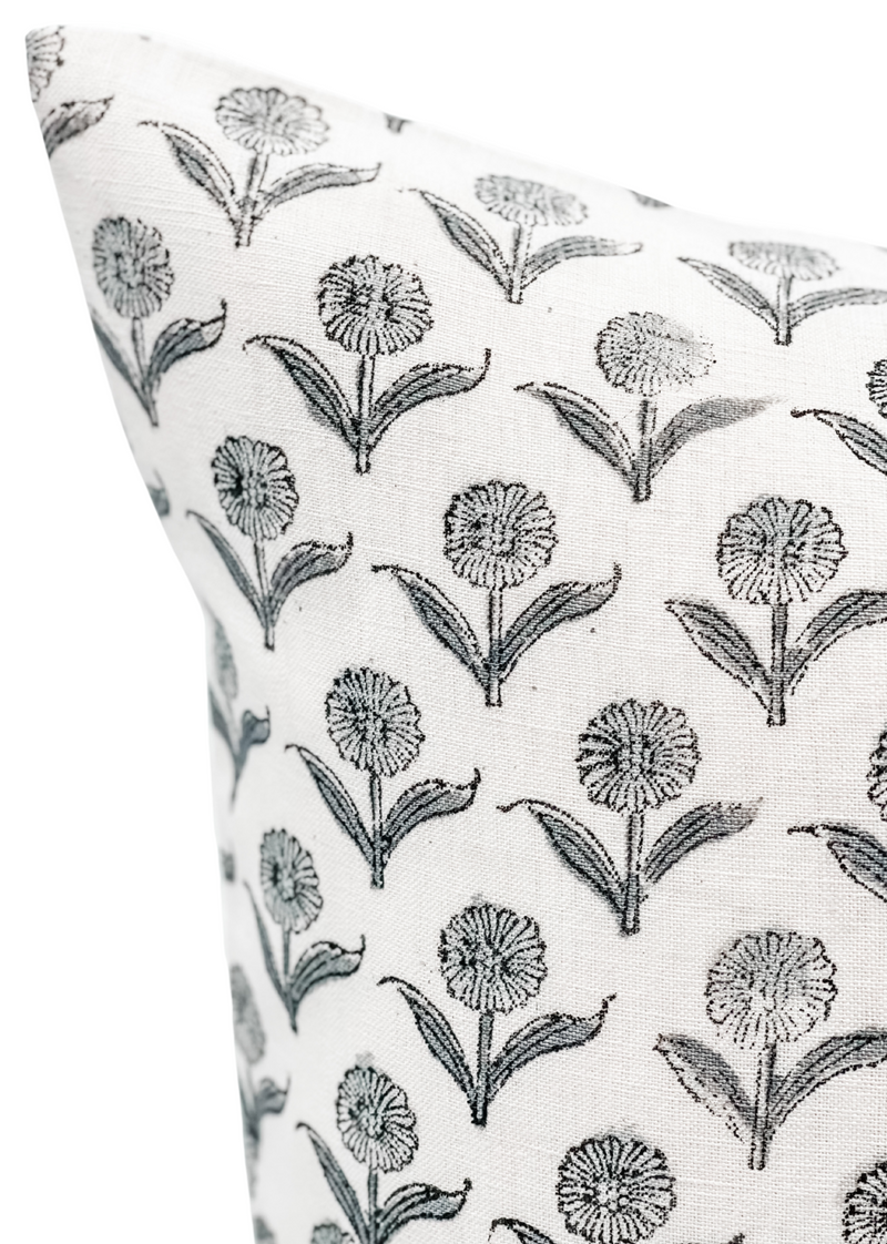 Floral Rock Grey on Linen Pillow Cover - Krinto.com