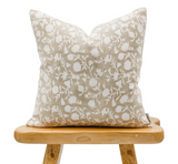 FLORAL TAN BEIGE ON OFF WHITE LINEN PILLOW COVER - Krinto.com