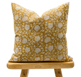 FLORAL MUSTARD SAFFRON ON NATURAL LINEN PILLOW COVER - Krinto.com