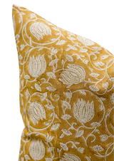 FLORAL MUSTARD SAFFRON ON NATURAL LINEN PILLOW COVER - Krinto.com