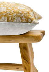 FLORAL MUSTARD SAFFRON ON NATURAL LINEN PILLOW COVER - Krinto.com