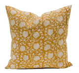 FLORAL MUSTARD SAFFRON ON NATURAL LINEN PILLOW COVER - Krinto.com