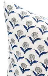 FLORAL BLUE AND GREY ON OFF WHITE LINEN PILLOW COVER - Krinto.com