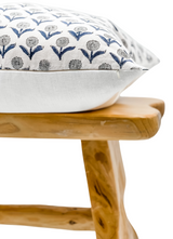 FLORAL BLUE AND GREY ON OFF WHITE LINEN PILLOW COVER - Krinto.com