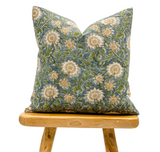 Poinsettia in Mustard and Green Pillow Cover - Krinto.com