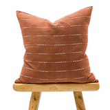 Terracotta Rust With White Stripes Woven Pillow Cover - Krinto.com