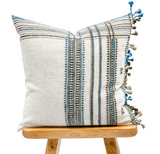 CREAM WHITE WITH BLUE AND BROWN VINTAGE INDIAN WOOL PILLOW COVER - Krinto.com