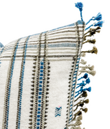 CREAM WHITE WITH BLUE AND BROWN VINTAGE INDIAN WOOL PILLOW COVER - Krinto.com
