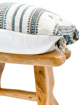 CREAM WHITE WITH BLUE AND BROWN VINTAGE INDIAN WOOL PILLOW COVER - Krinto.com