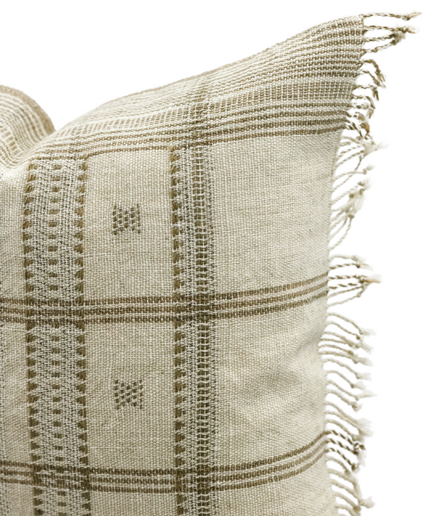 CREAM AND TAN VINTAGE INDIAN WOOL PILLOW COVER - Krinto.com