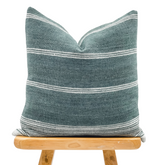 GREY GREEN WITH WHITE STRIPES VINTAGE INDIAN WOOL PILLOW COVER - Krinto.com