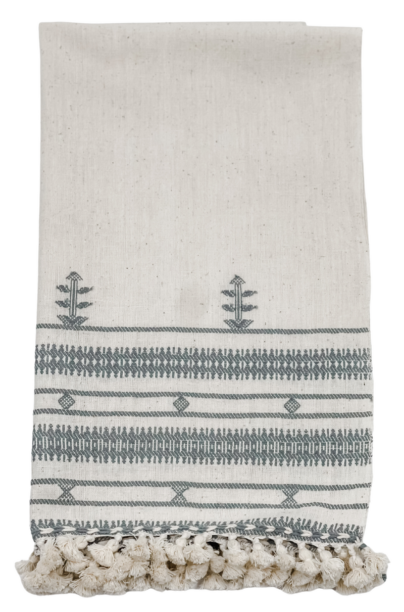 WOVEN HAND TOWEL IN CREAM WHITE AND GREY - Krinto.com