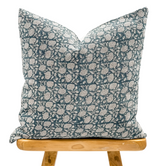 CHLOE IN TEAL BLUE ON NATURAL LINEN PILLOW COVER - Krinto.com