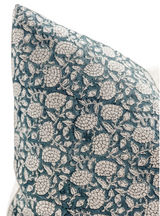 CHLOE IN TEAL BLUE ON NATURAL LINEN PILLOW COVER - Krinto.com