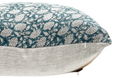 CHLOE IN TEAL BLUE ON NATURAL LINEN PILLOW COVER - Krinto.com
