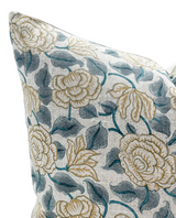 VERA IN TEAL AND MUSTARD ON NATURAL LINEN PILLOW COVER - Krinto.com