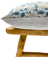 VERA IN TEAL AND MUSTARD ON NATURAL LINEN PILLOW COVER - Krinto.com