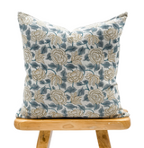 VERA IN TEAL AND MUSTARD ON NATURAL LINEN PILLOW COVER - Krinto.com