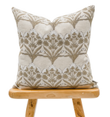 Tan Beige Flowers on Natural Linen - Krinto.com