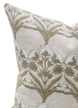 Tan Beige Flowers on Natural Linen - Krinto.com