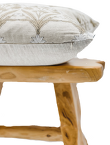 Tan Beige Flowers on Natural Linen - Krinto.com