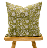 FLORAL OLIVE GREEN ON NATURAL LINEN - Krinto.com