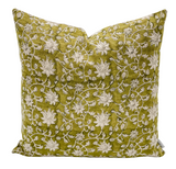 FLORAL OLIVE GREEN ON NATURAL LINEN - Krinto.com