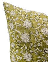 FLORAL OLIVE GREEN ON NATURAL LINEN - Krinto.com