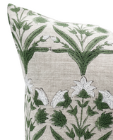 Olive Green Flowers on Natural Linen - Krinto.com