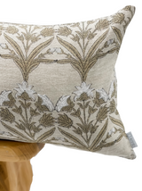 EXTRA LONG TAN BEIGE FLOWERS ON NATURAL LINEN - Krinto.com