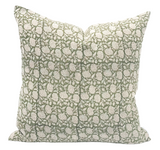 FLORAL OLIVE GREEN ON NATURAL LINEN PILLOW COVER - Krinto.com
