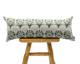 EXTRA LONG OLIVE GREEN FLOWERS ON NATURAL LINEN - Krinto.com