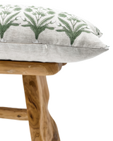 EXTRA LONG OLIVE GREEN FLOWERS ON NATURAL LINEN - Krinto.com