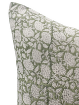 FLORAL OLIVE GREEN ON NATURAL LINEN PILLOW COVER - Krinto.com