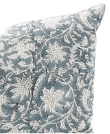 Blue-Grey Floral Print on Natural Linen Pillow Cover - Krinto.com