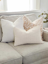FLORAL TAN BEIGE ON OFF WHITE LINEN PILLOW COVER - Krinto.com